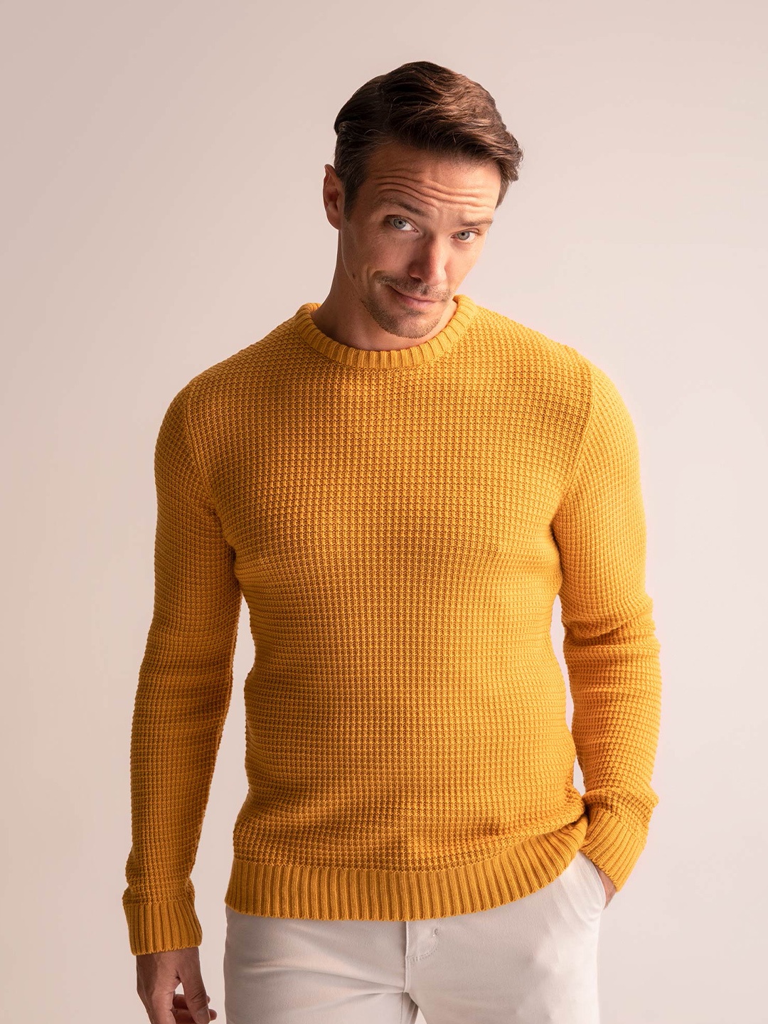 

DeFacto Round Neck Ribbed Pullover, Yellow