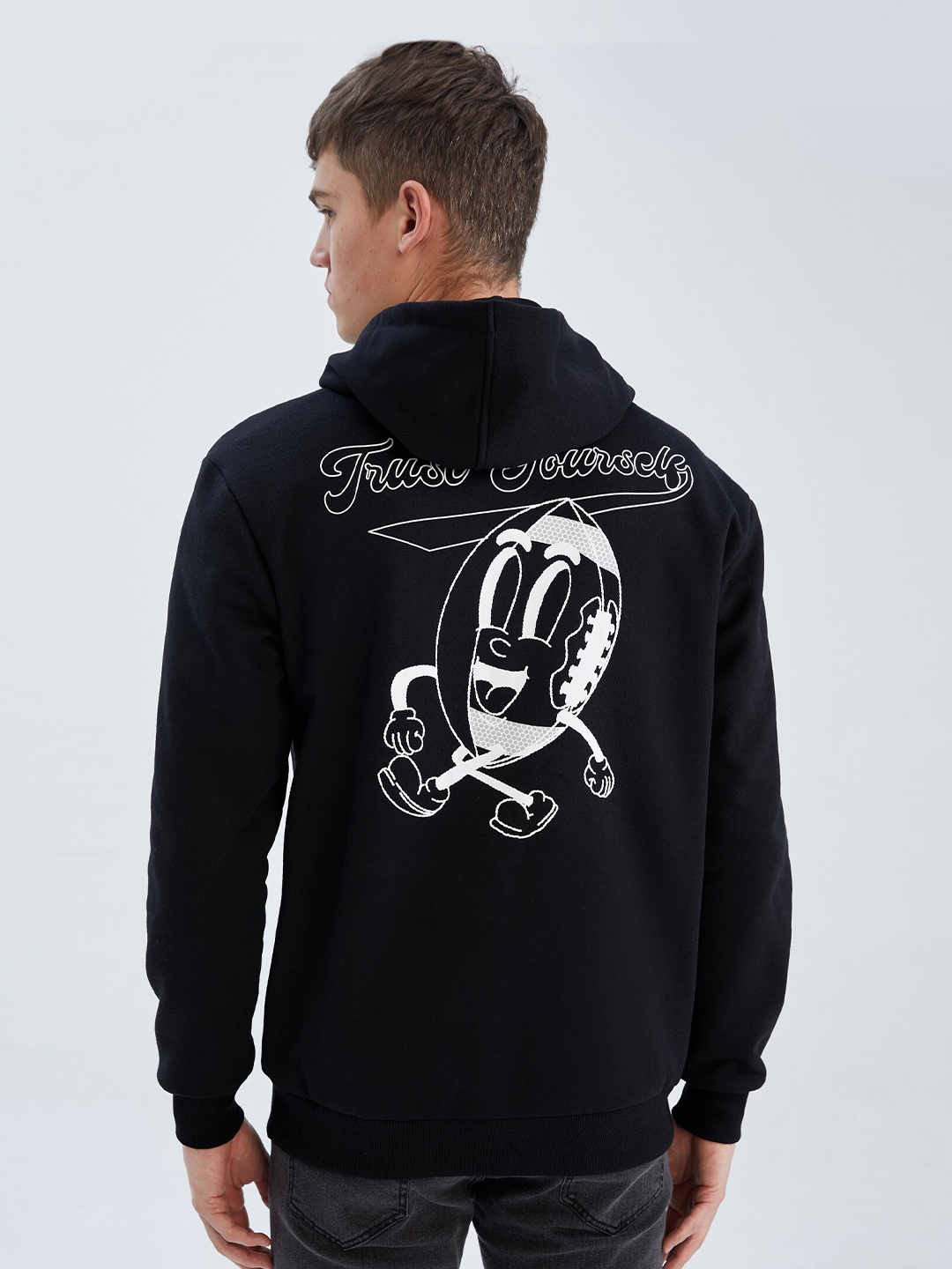 

DeFacto Graphic Printed Hooded Pullover, Black
