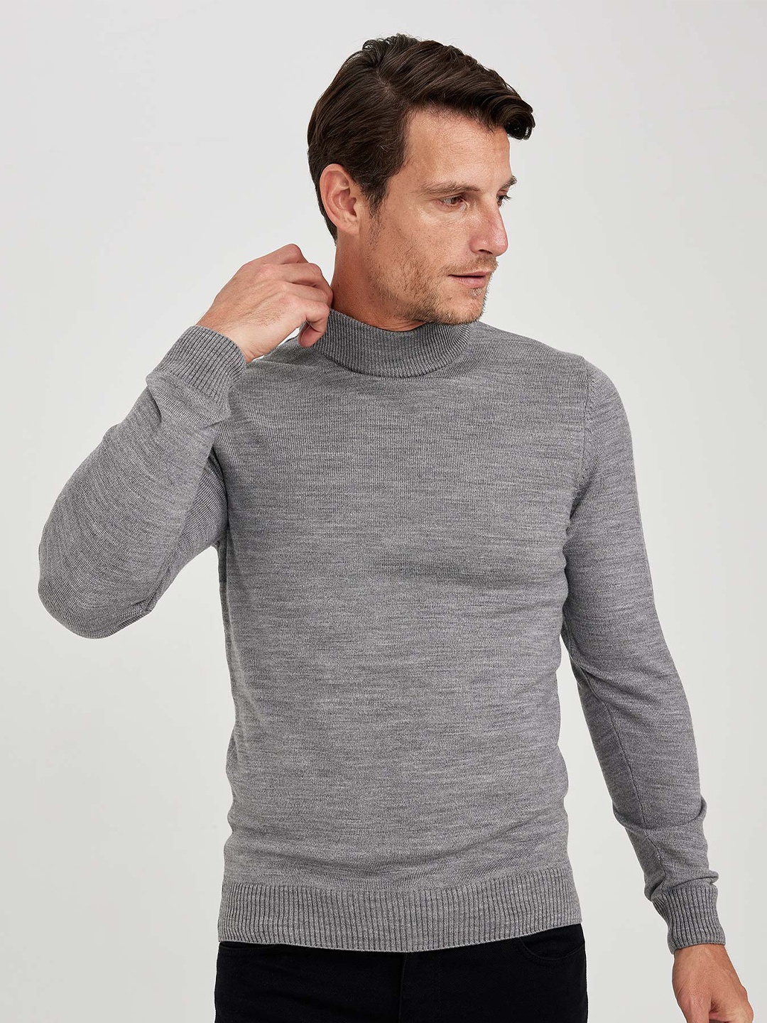 

DeFacto Turtle Neck Long Sleeves Acrylic Pullover, Grey
