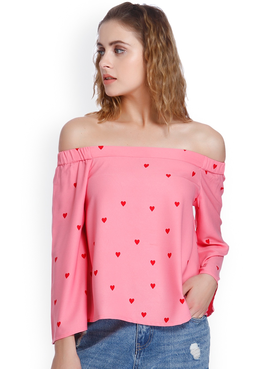 

ONLY Women Pink Printed Bardot Top