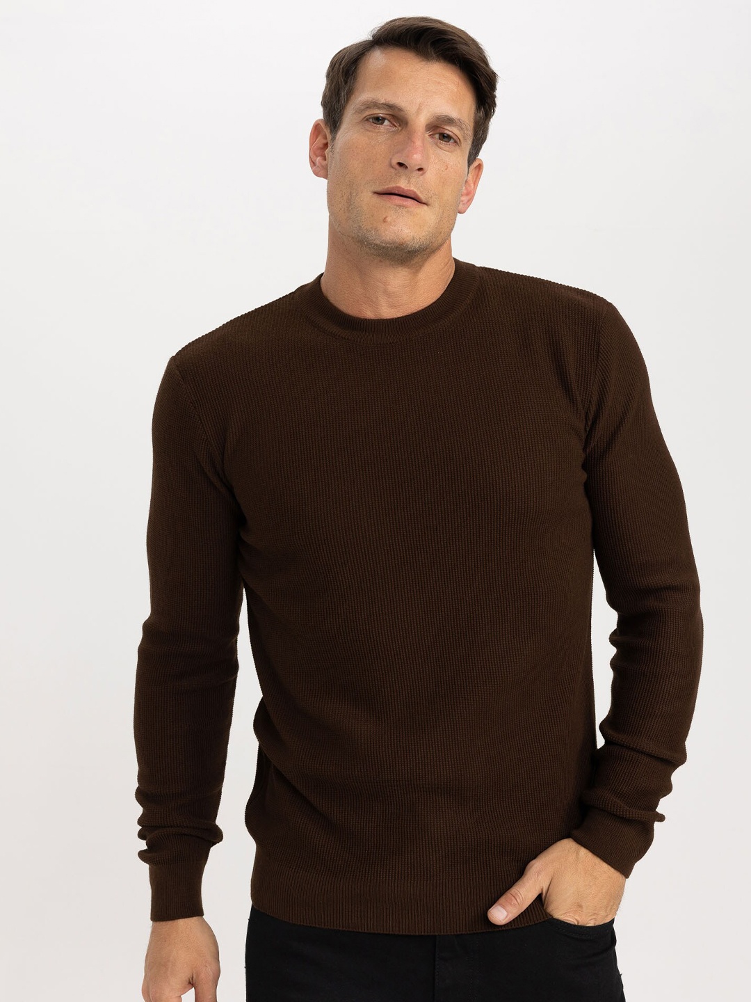 

DeFacto Round Neck Long Sleeves Acrylic Pullover, Maroon