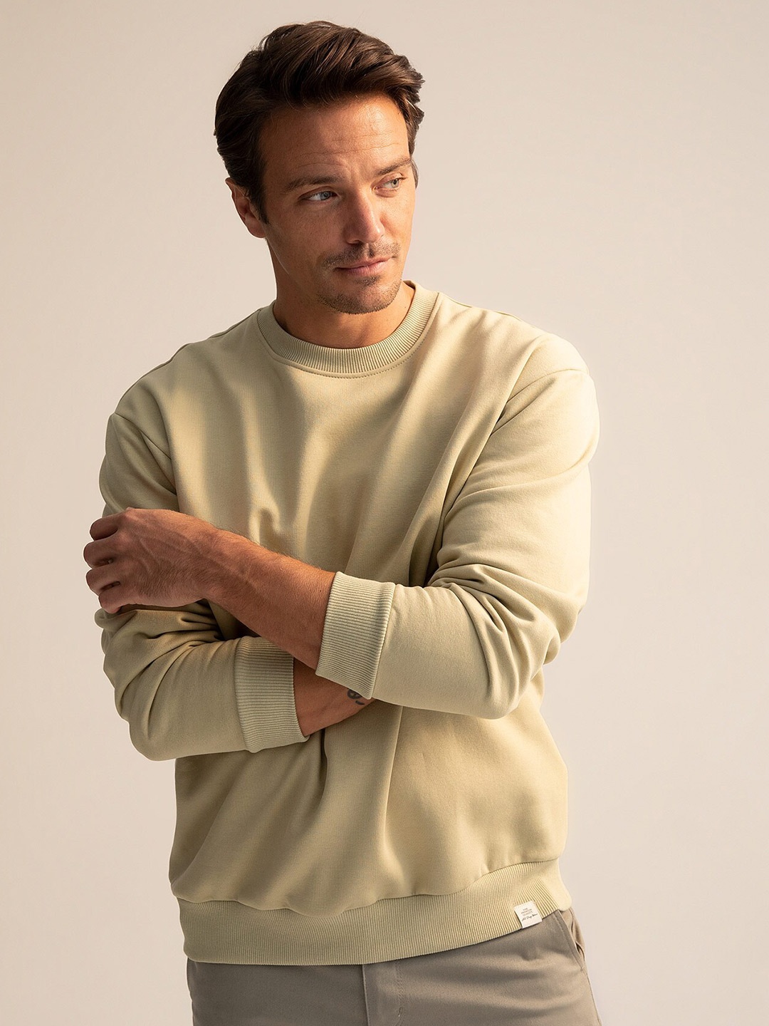 

DeFacto Round Neck Ribbed Pullover, Green