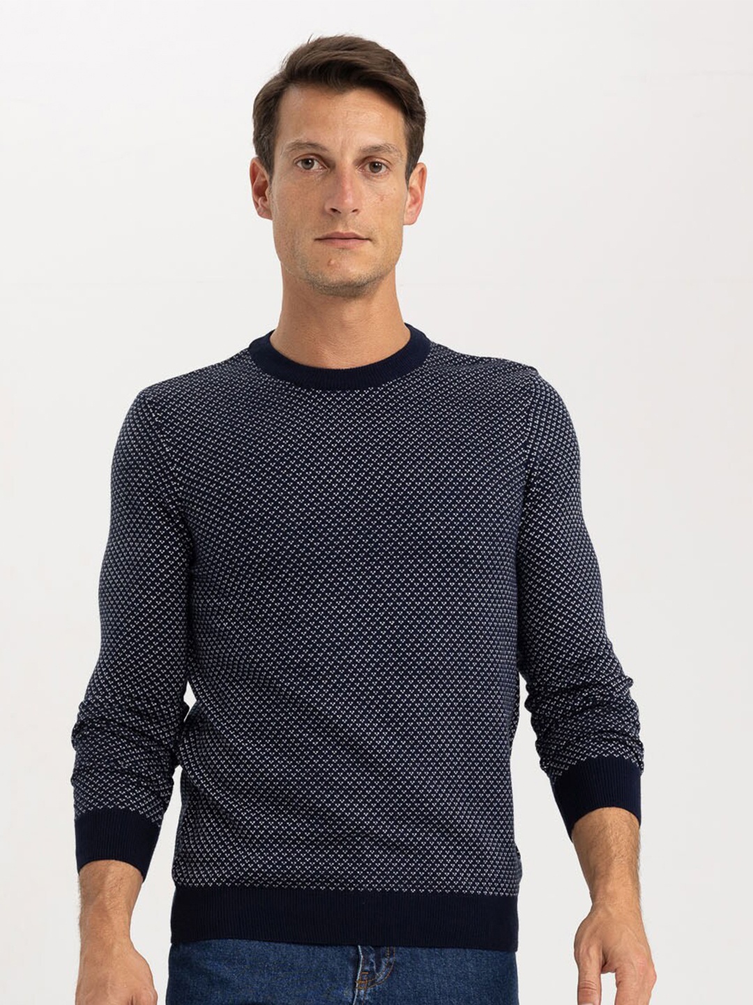 

DeFacto Round Neck Acrylic Ribbed Pullover, Navy blue