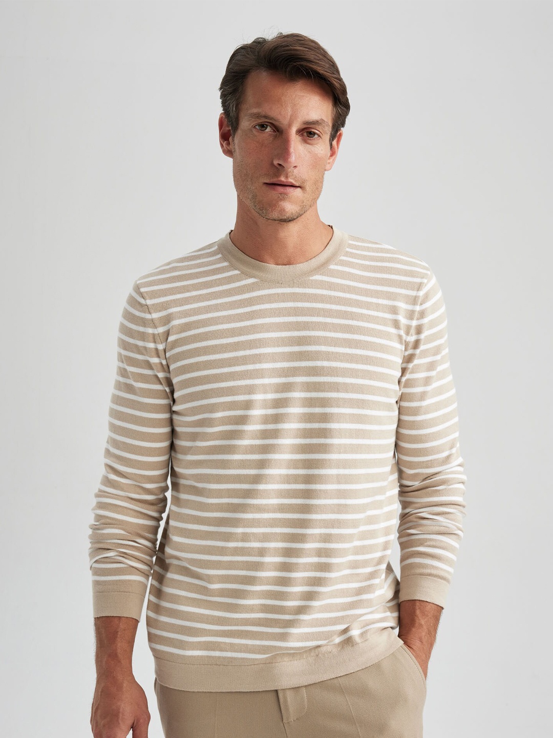 

DeFacto Striped Cotton Pullover Sweatshirt, White