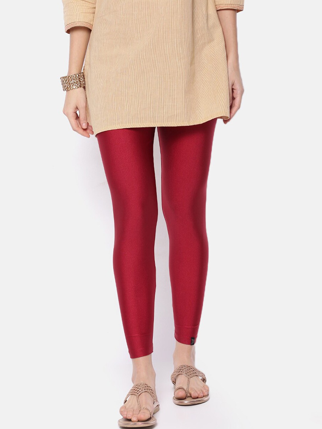 

TWIN BIRDS Shimmer Ankle Length Leggings, Red