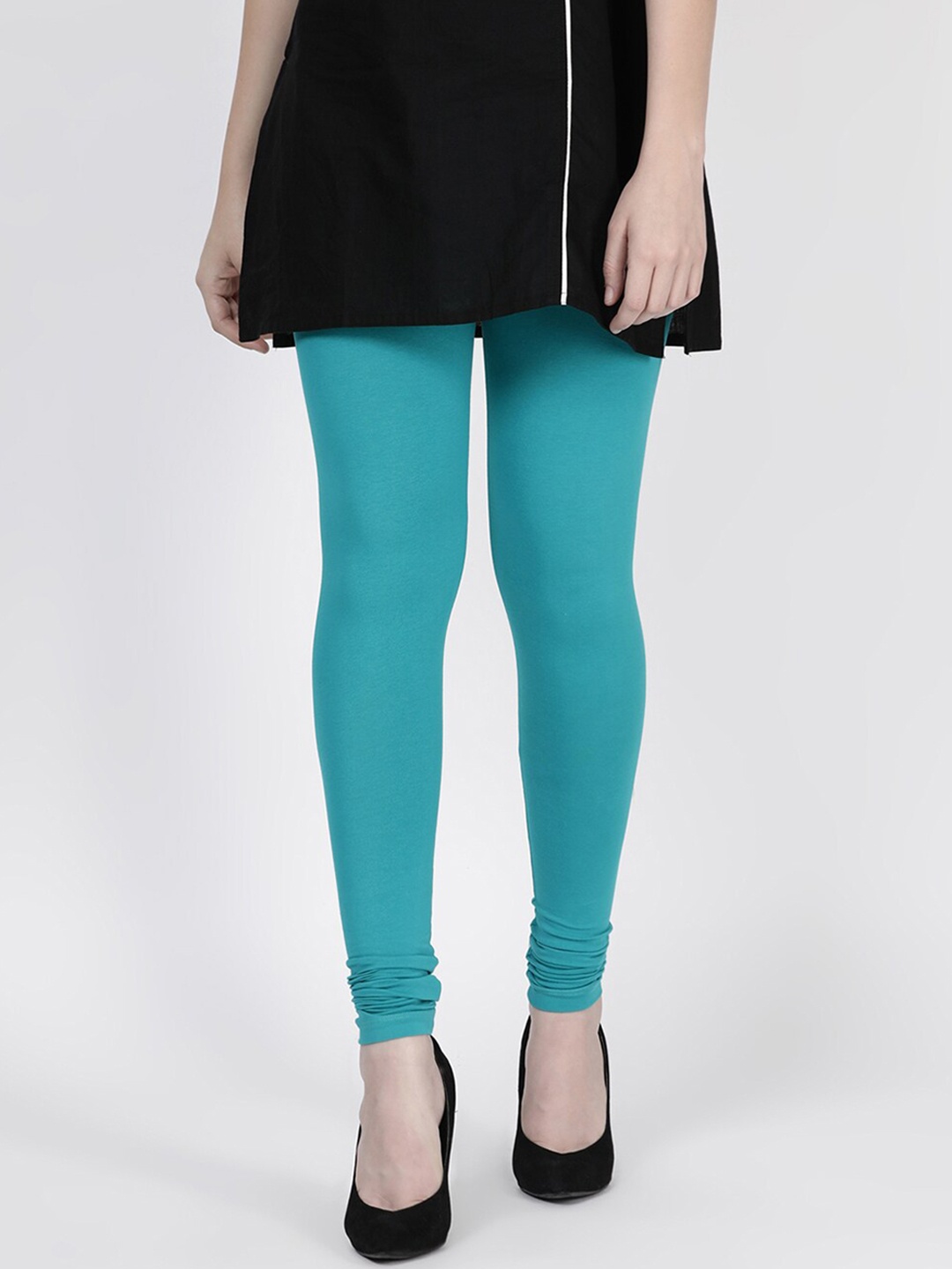 

TWIN BIRDS Pure Cotton Churidar Length Leggings, Turquoise blue