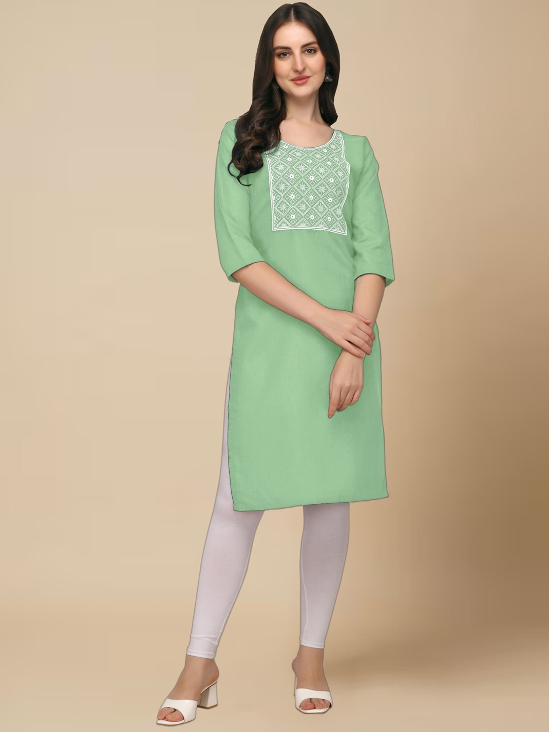

Anjaneya Sarees Ethnic Motifs Yoke Design Thread Work Straight Kurta, Green