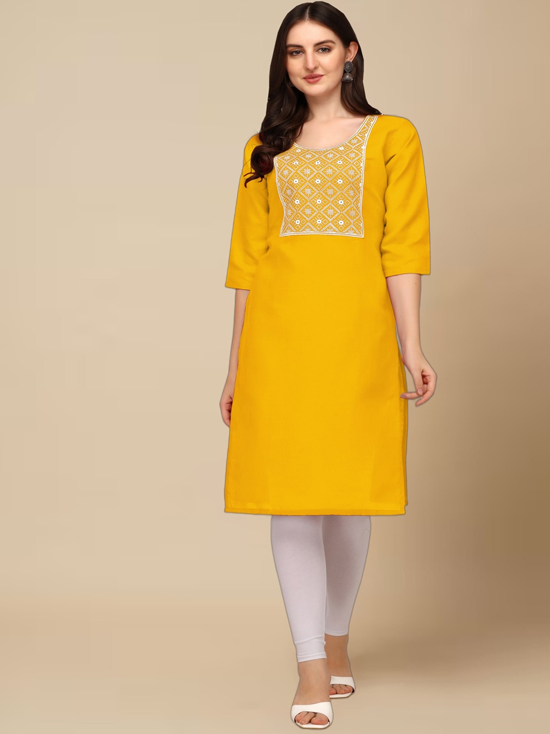 

Anjaneya Sarees Floral Yoke Design Thread Work Cotton Silk Kurta, Yellow