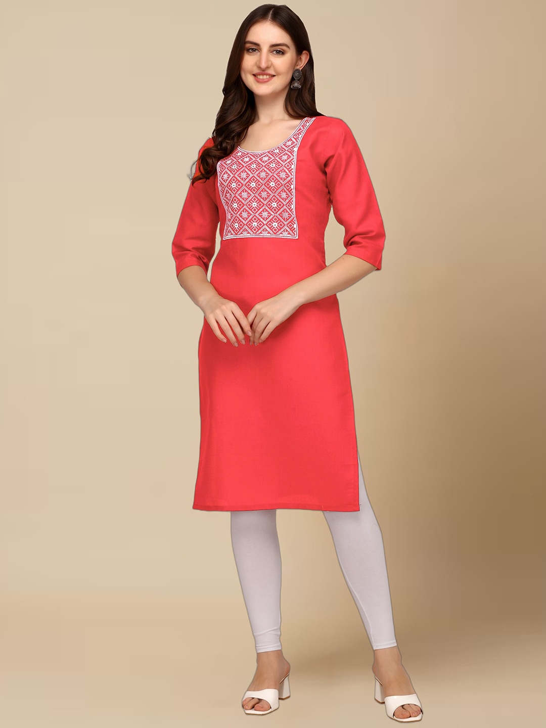 

Anjaneya Sarees Yoke Design Three-Quarter Sleeve Kurta, Peach