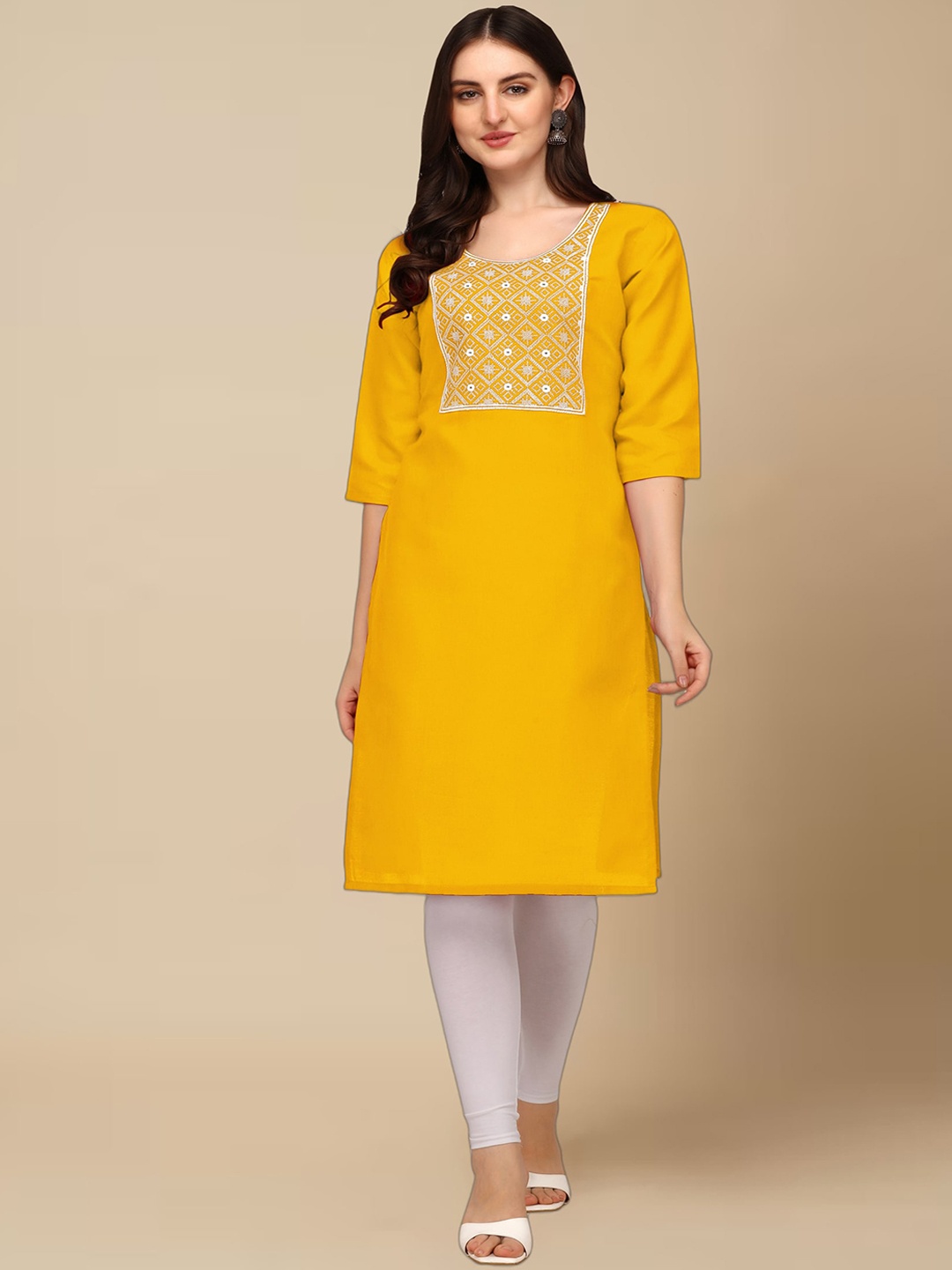 

Anjaneya Sarees Yoke Design Thread Work Kurta, Yellow