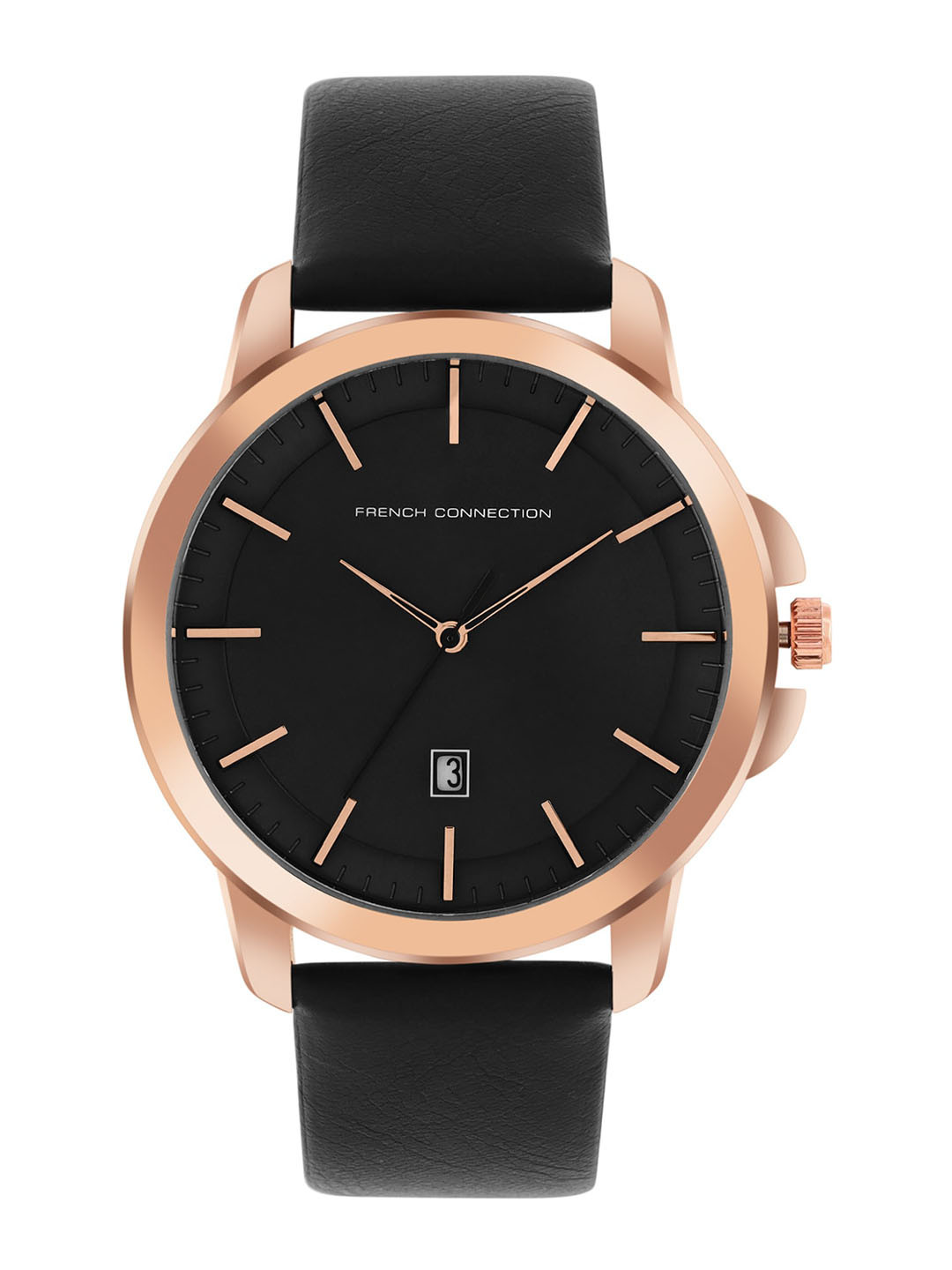 

French Connection Men Textured Dial And Leather Straps Analogue Display Watch FCN00058B, Black