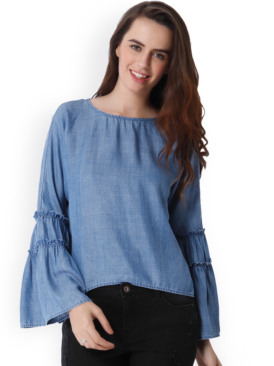 

ONLY Women Blue Solid Chambray Top