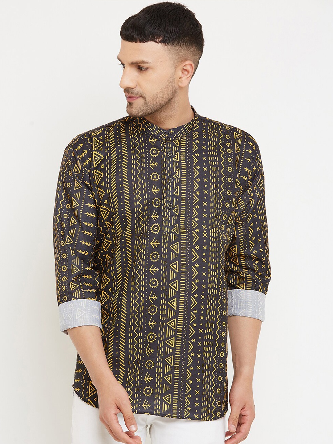 

Armaan Ethnic Relaxed Opaque Printed Cotton Casual Shirt, Black