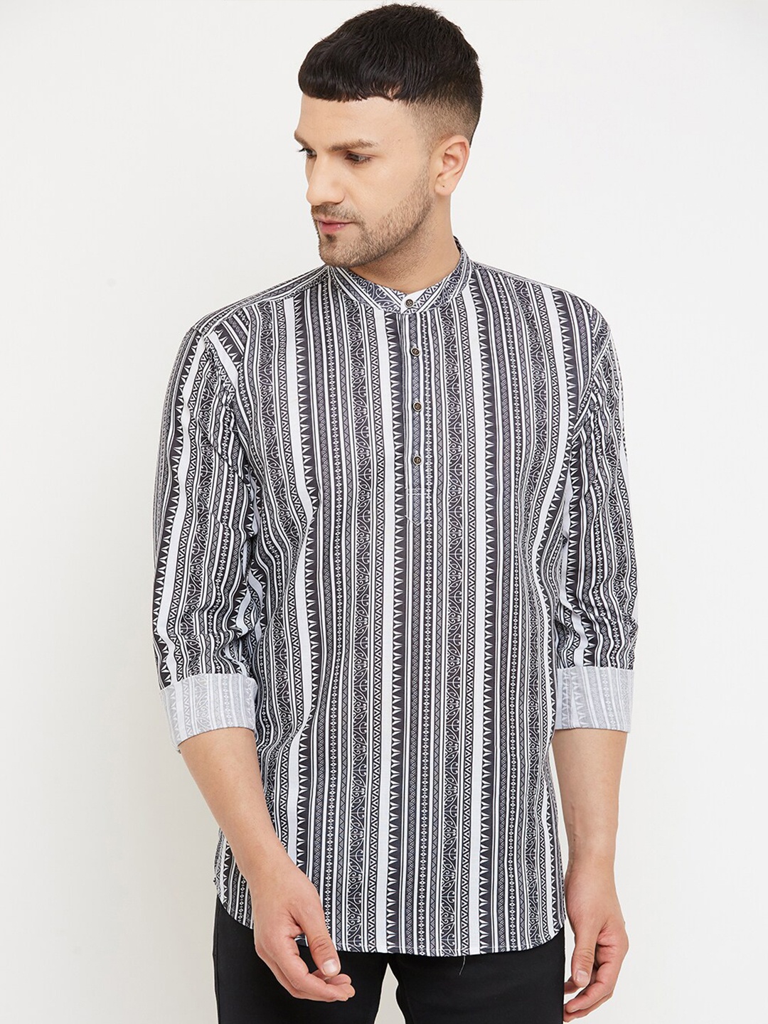 

Armaan Ethnic Relaxed Striped Casual Shirt, Black