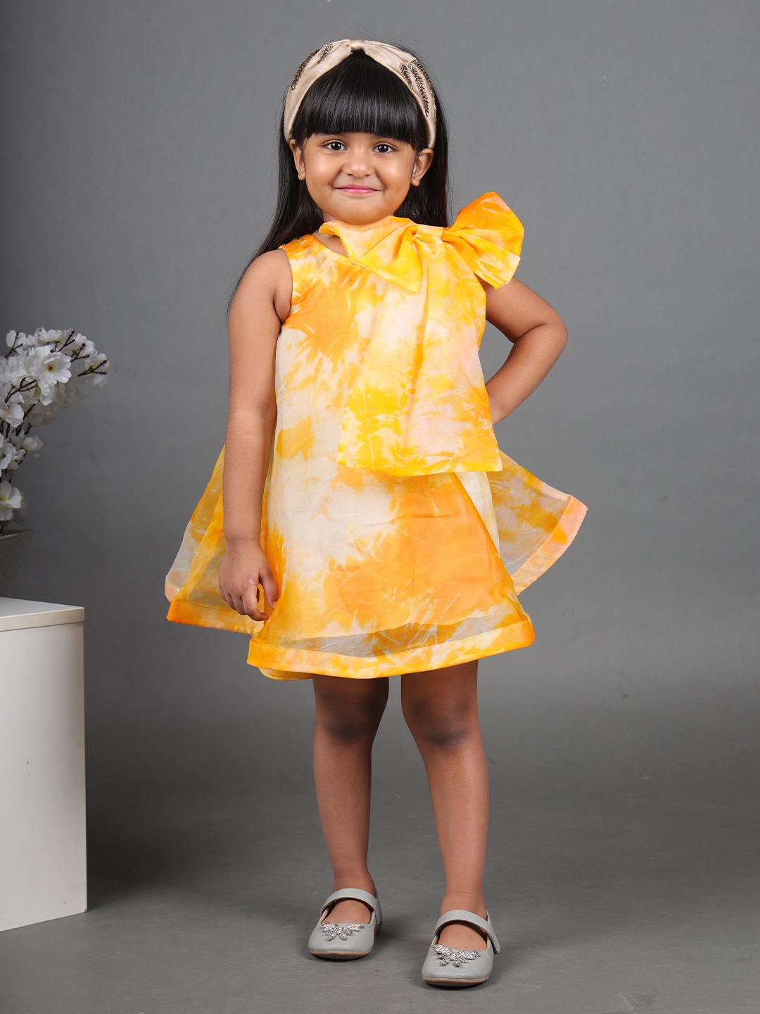 

Maaikid Tie & Dye Bow A-Line Dress, Orange