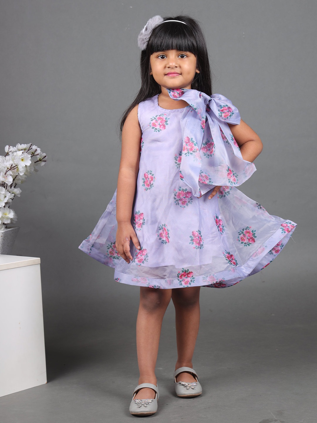 

Maaikid Floral Printed Bow Detailed A-Line Dress, Purple