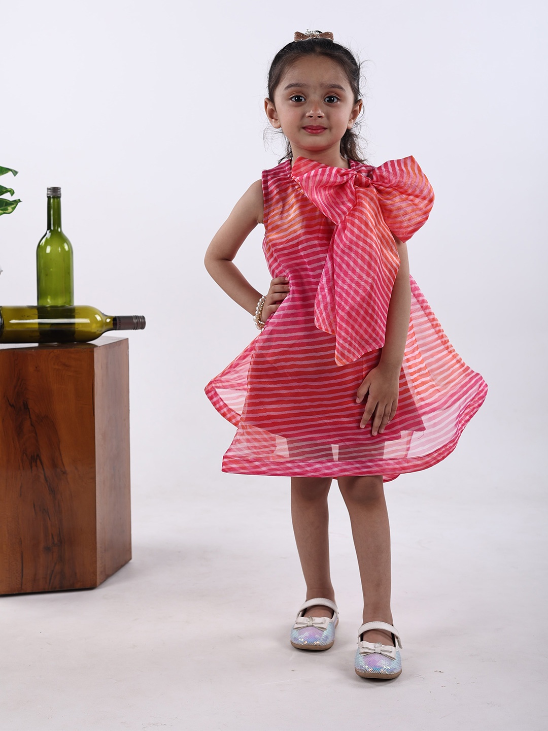 

Maaikid Girls Striped Sleeveless Bow A-Line Dress, Red