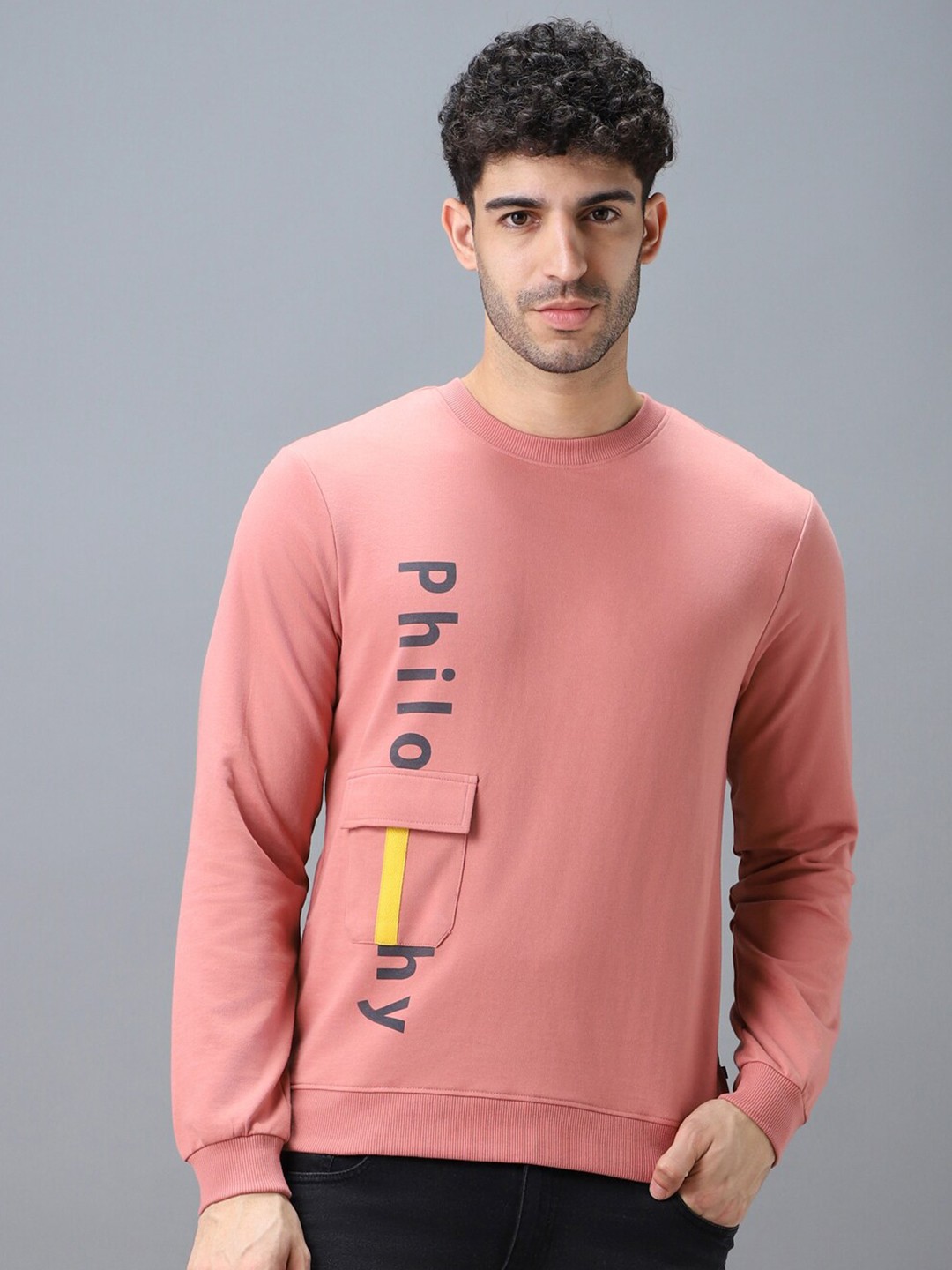 

Urbano Fashion Men Placement Typography Print Sweatshirt, Pink