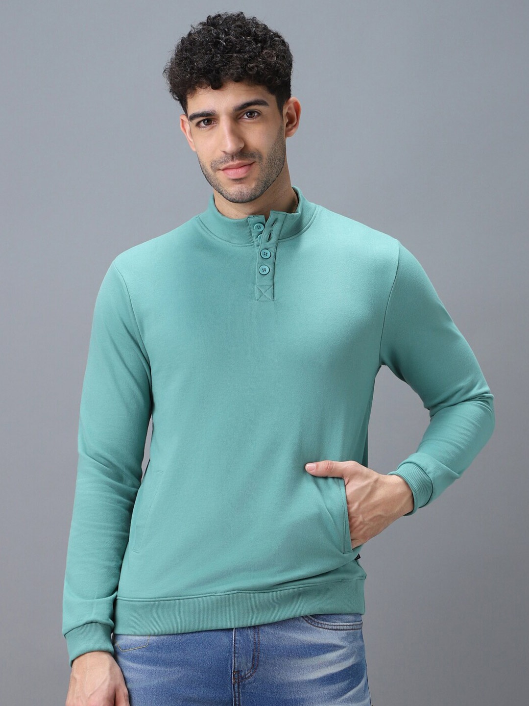 

Urbano Fashion Men Solid Henley Neck Sweatshirt, Green