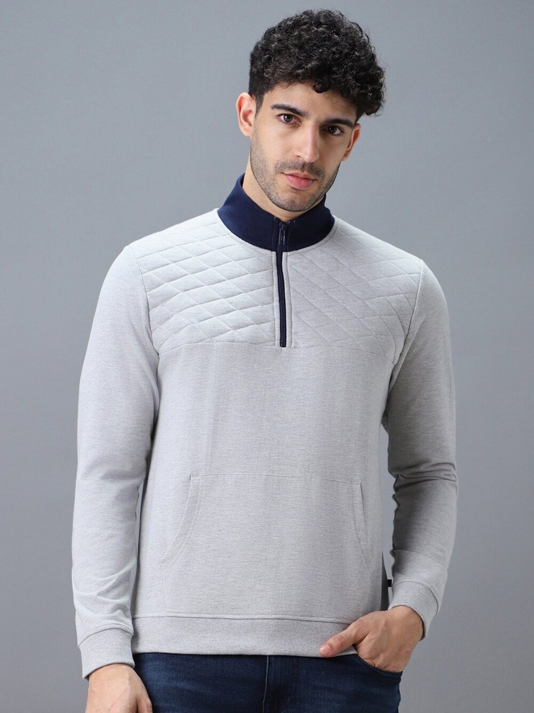 

Urbano Fashion Men Solid High Neck Sweatshirt, Grey