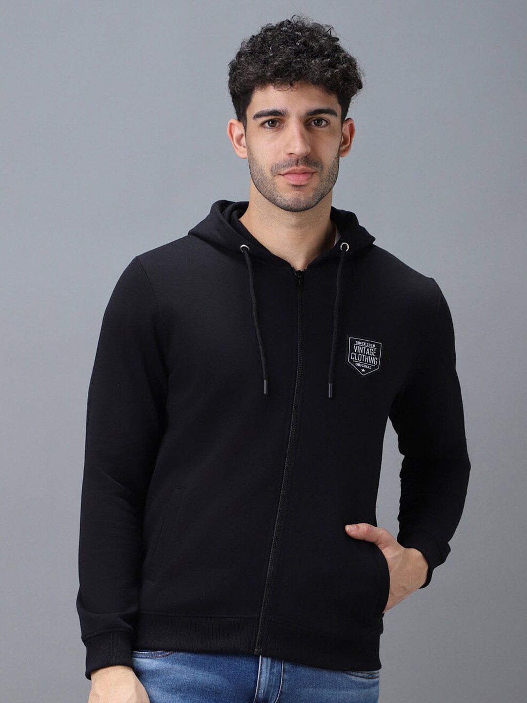 

Urbano Fashion Cotton Solid Zippered Hooded Neck Sweatshirt, Black