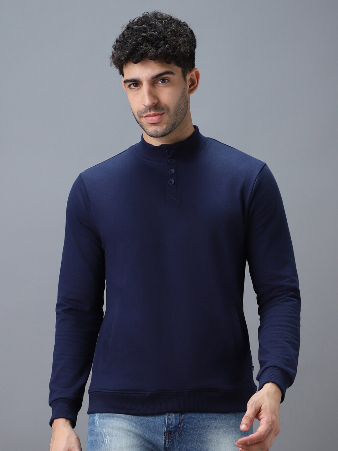 

Urbano Fashion Men Solid Henley Neck Sweatshirt, Blue