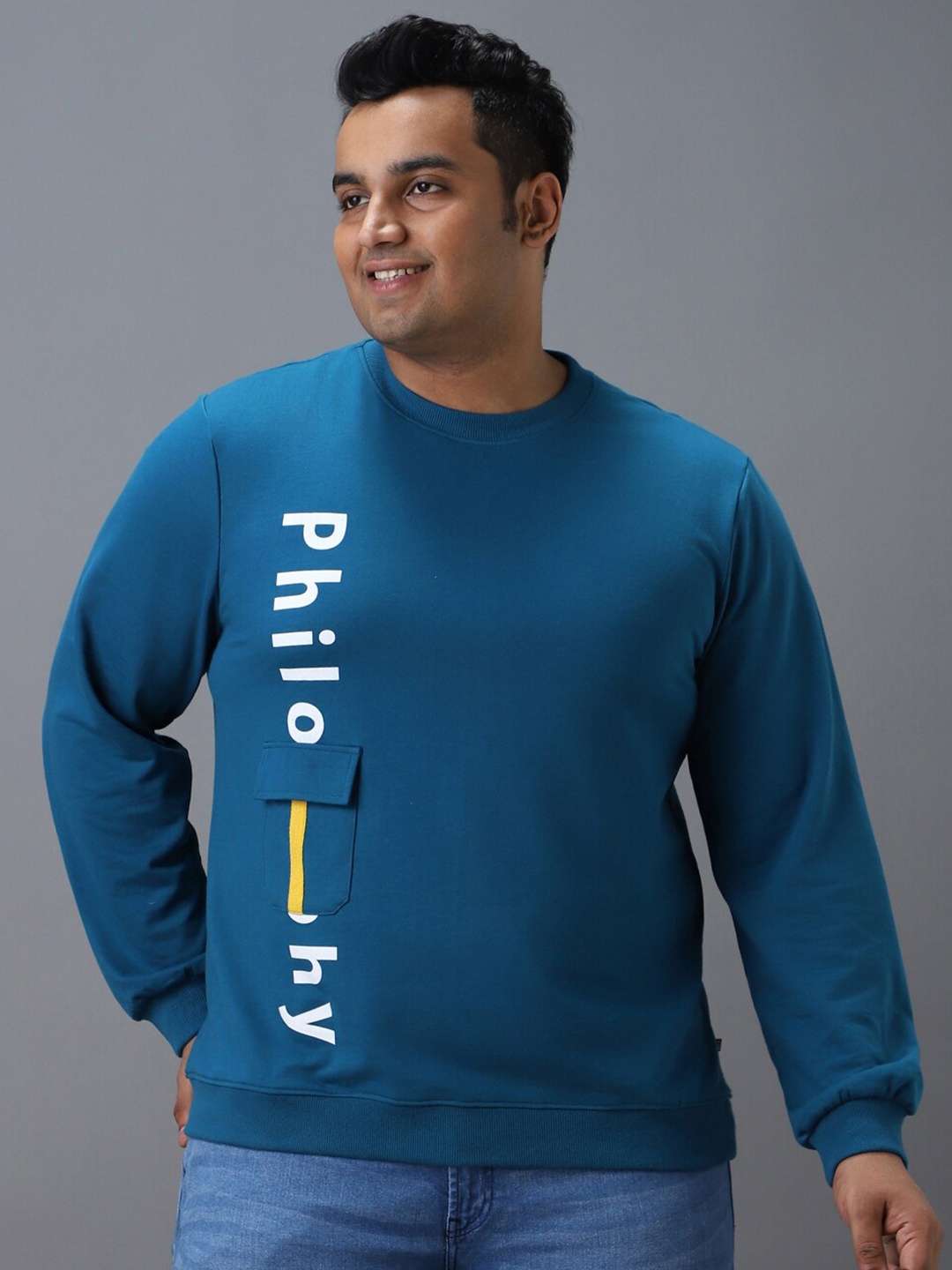

Urbano Plus Men Placement Typography Print Sweatshirt, Teal