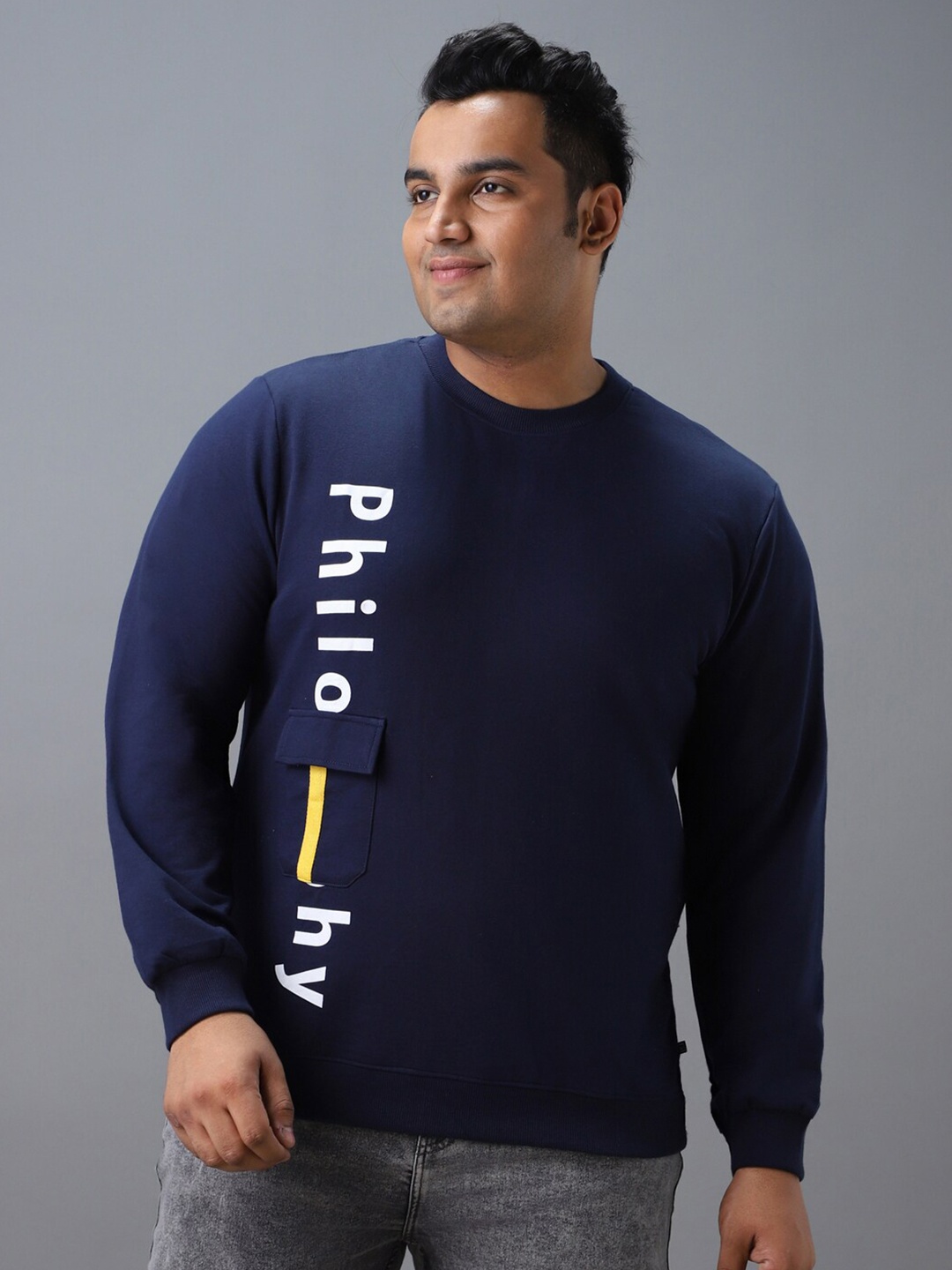 

Urbano Plus Cotton Graphic Print Round Neck Sweatshirt, Blue