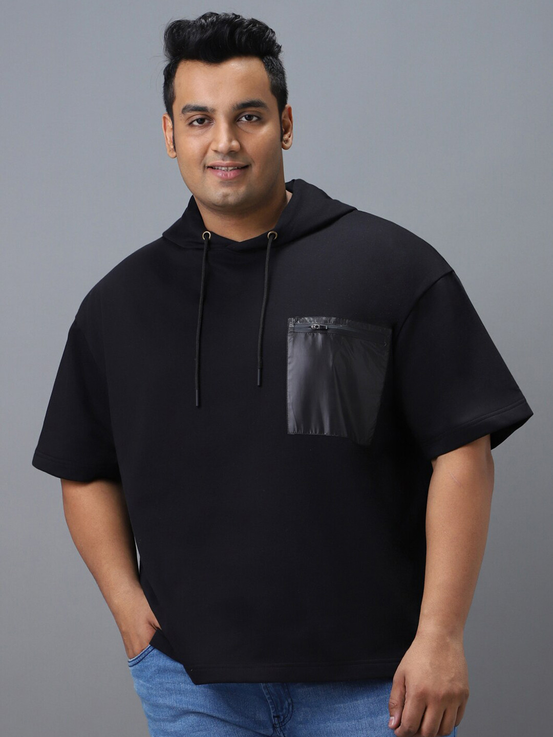 

Urbano Plus Cotton Solid Hooded Neck Sweatshirt, Black