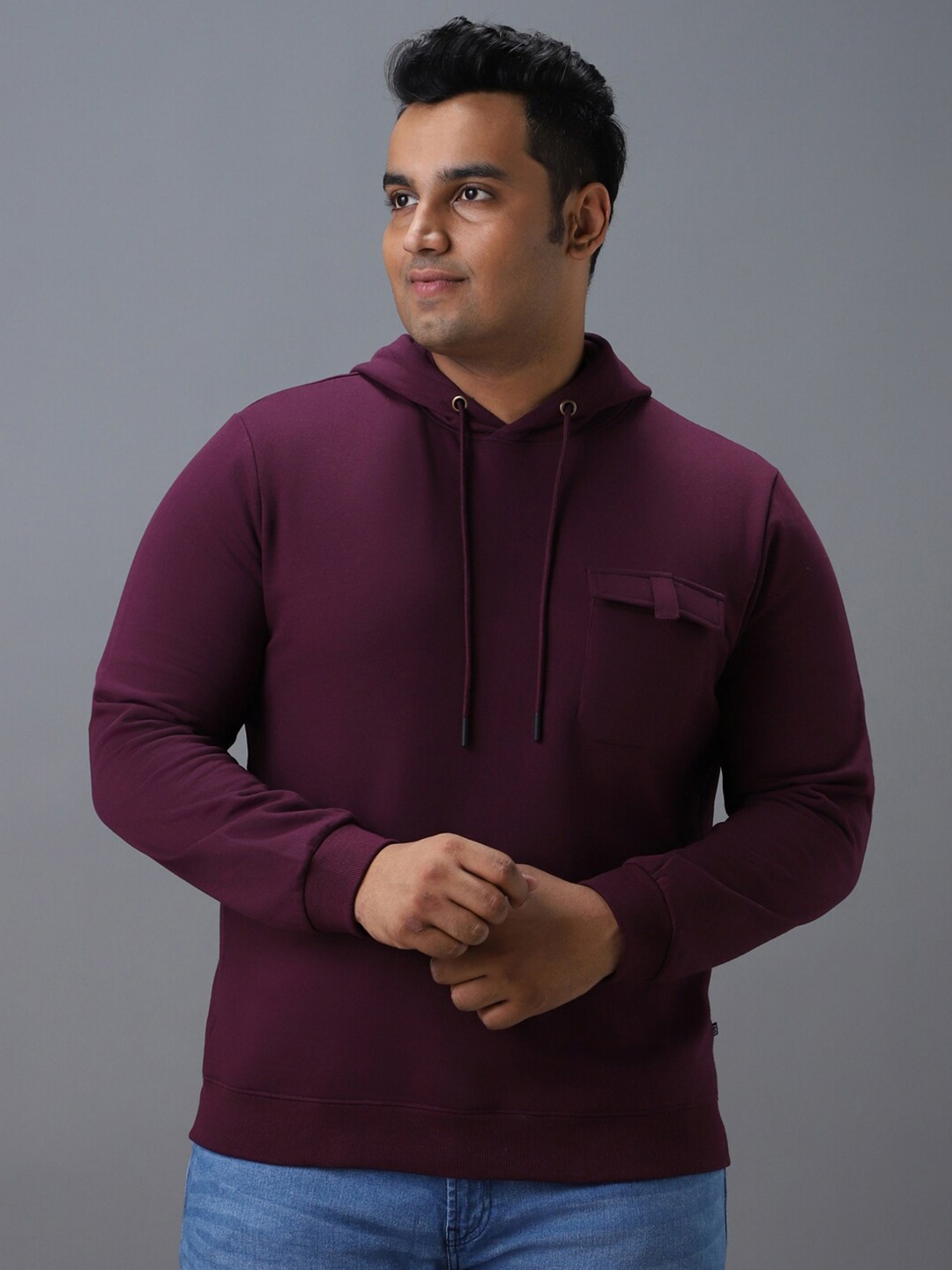 

Urbano Plus Cotton Solid Hooded Neck Sweatshirt, Purple