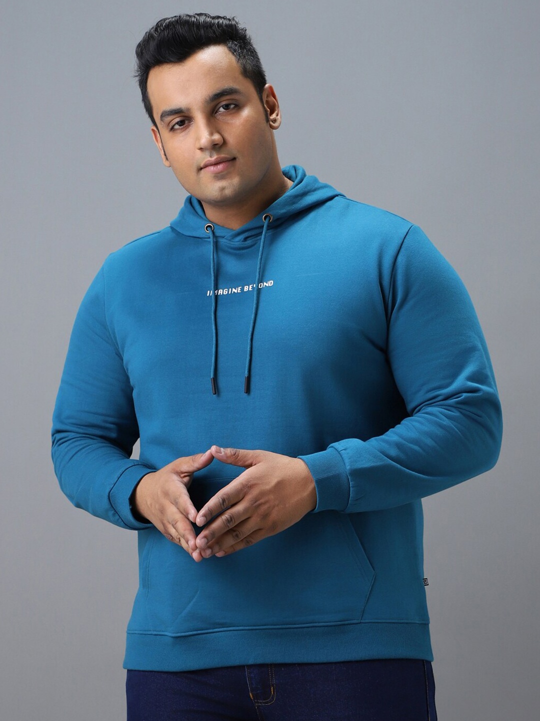 

Urbano Plus Cotton Graphic Print Hooded Neck Sweatshirt, Blue