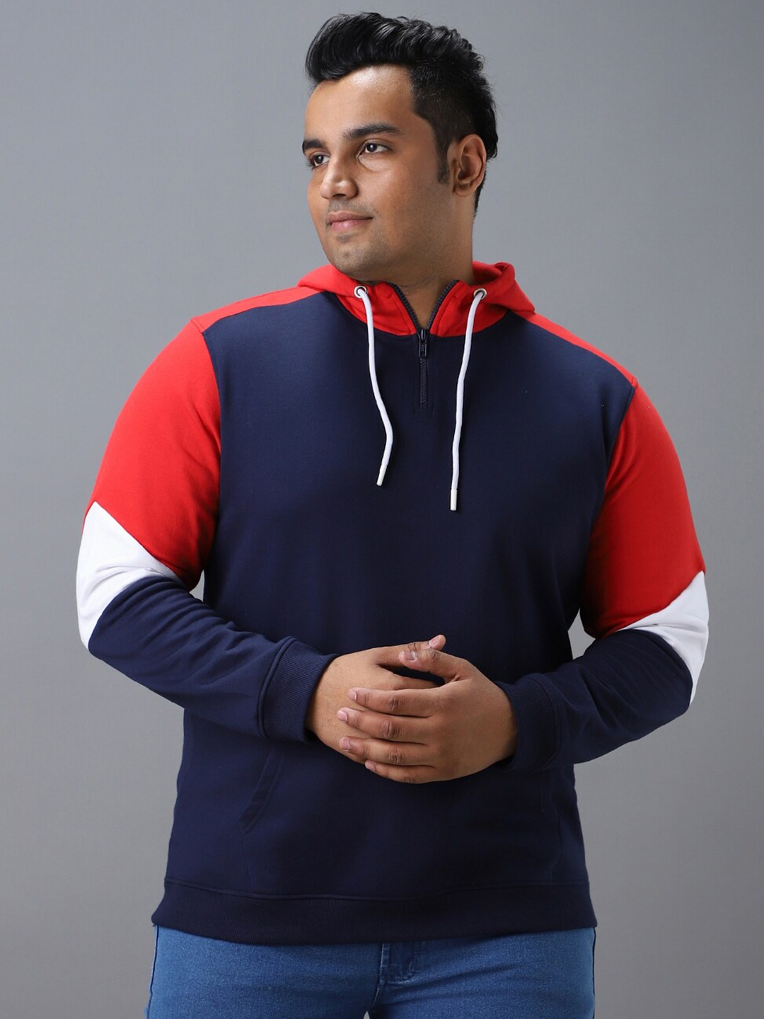 

Urbano Plus Colourblocked Hooded Neck Sweatshirt, Blue