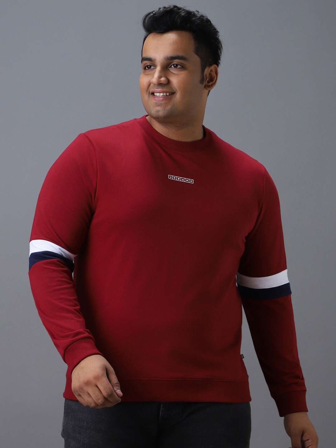 

Urbano Plus Plus Size Colourblocked Round Neck Sweatshirt, Maroon