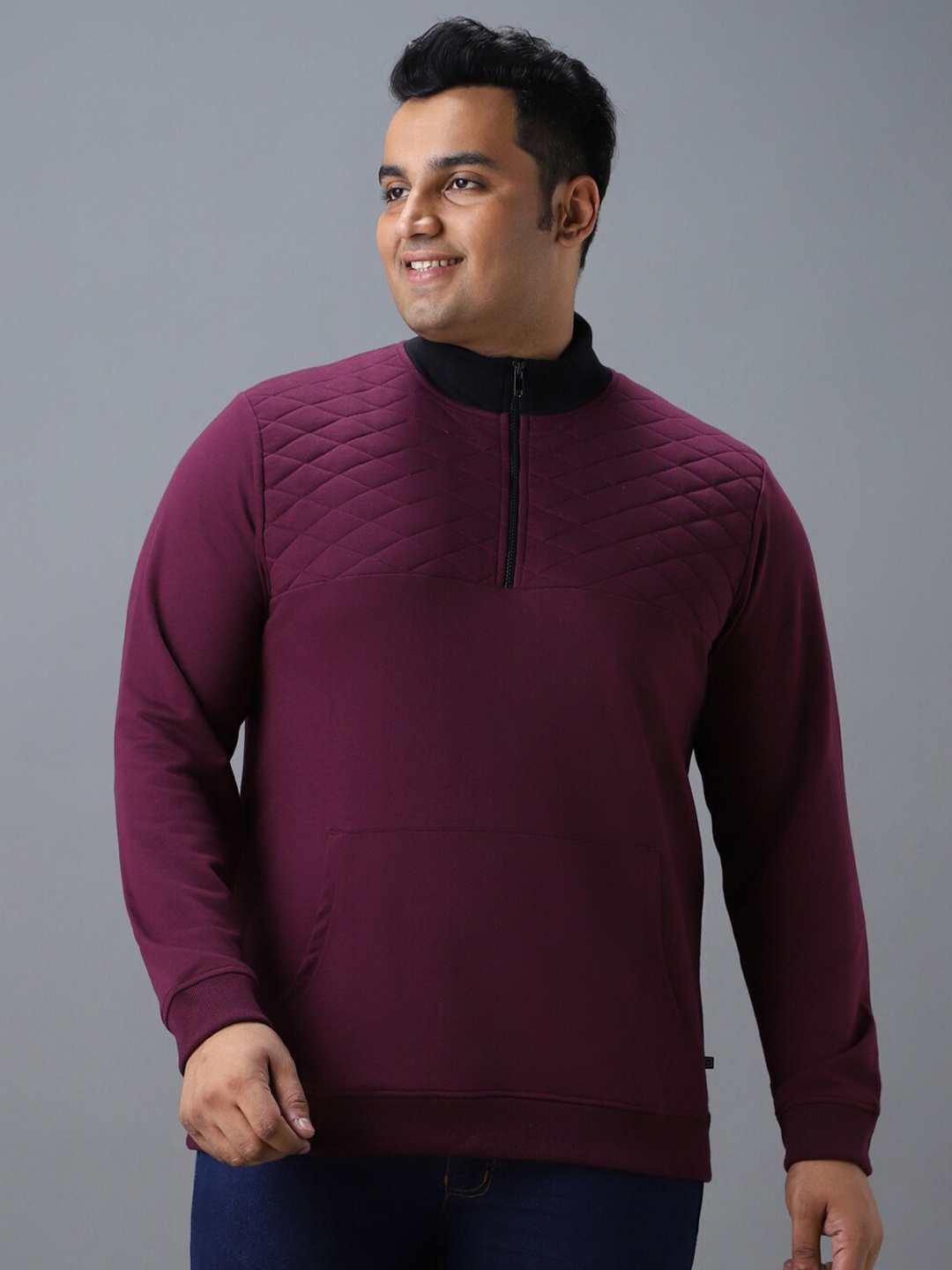 

Urbano Plus Cotton Solid Zippered High Neck Sweatshirt, Purple