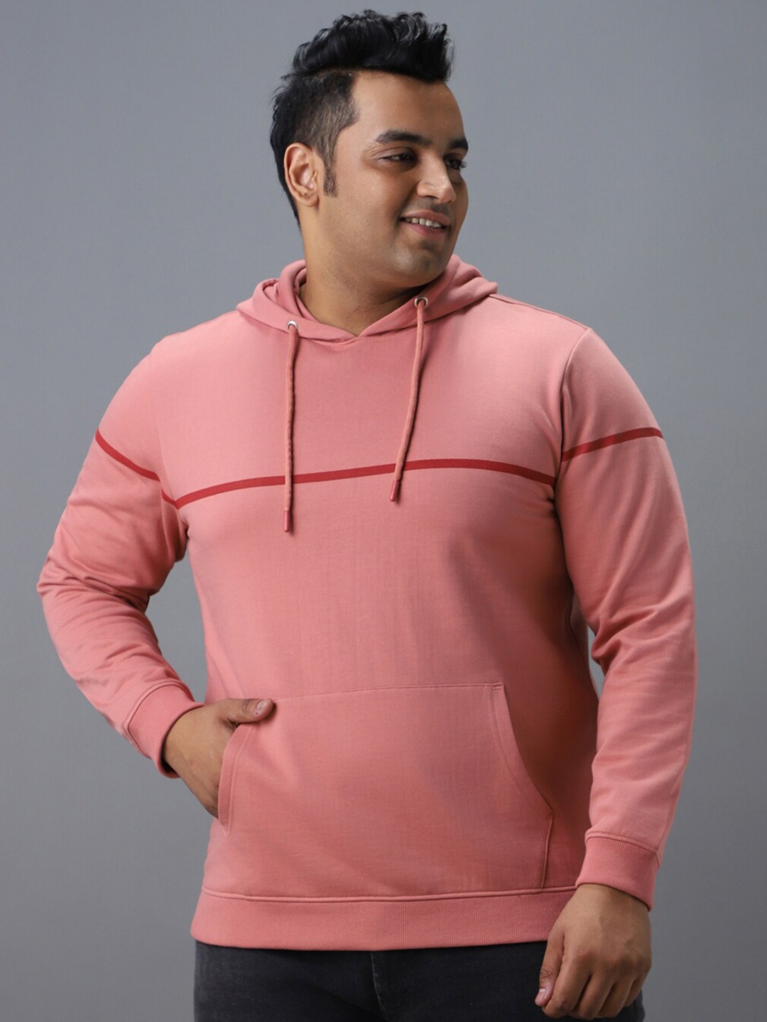 

Urbano Plus Men Striped Hooded Sweatshirt, Pink