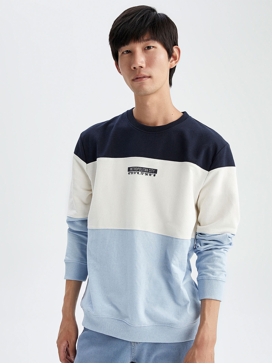 

DeFacto Colourblocked Long Sleeves Pullover, Blue