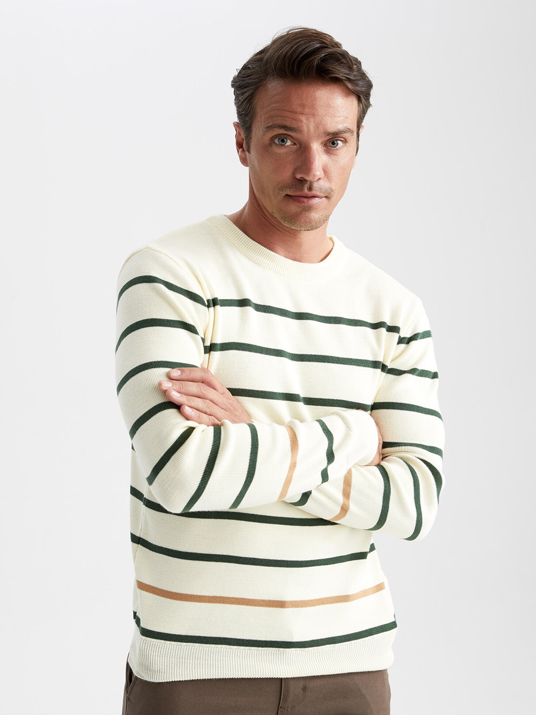 

DeFacto Horizontal Striped Acrylic Pullover, White