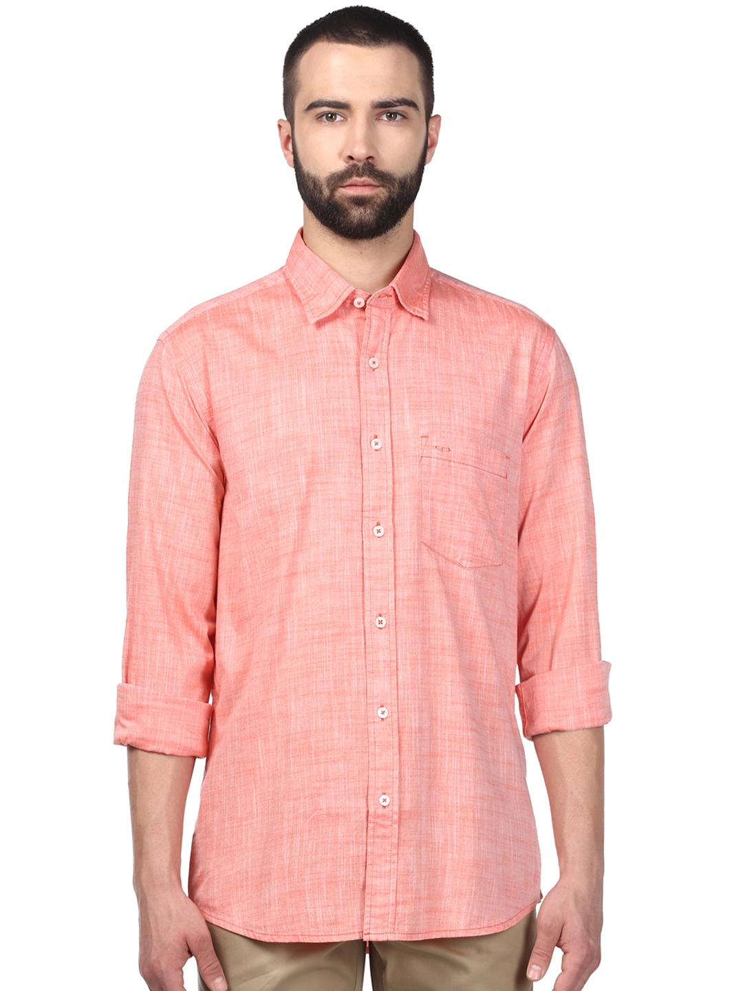 

ColorPlus Men Orange Tailored Fit Solid Casual Shirt