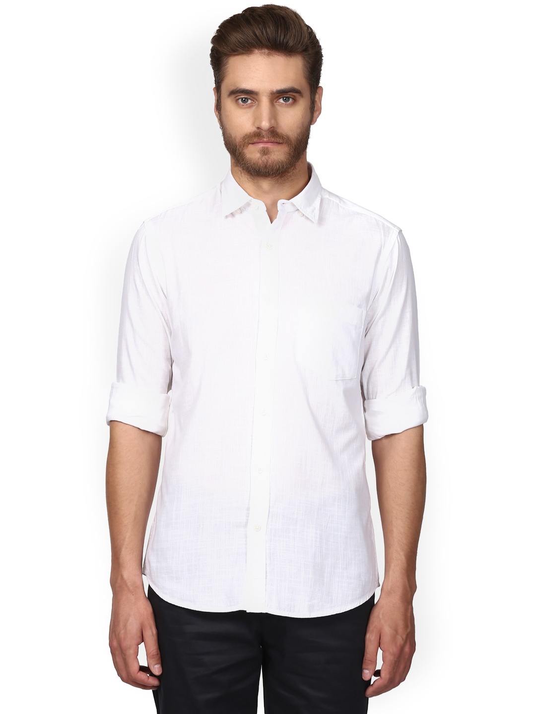 

ColorPlus Men White Tailored Fit Solid Casual Shirt