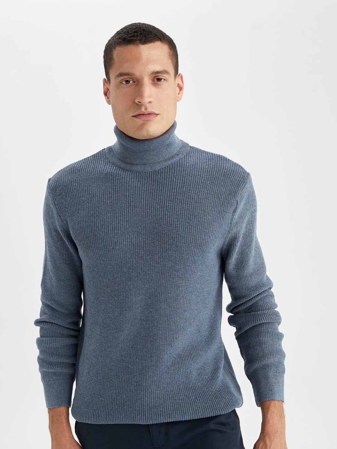 

DeFacto Ribbed Turtle Neck Pullover Sweater, Grey