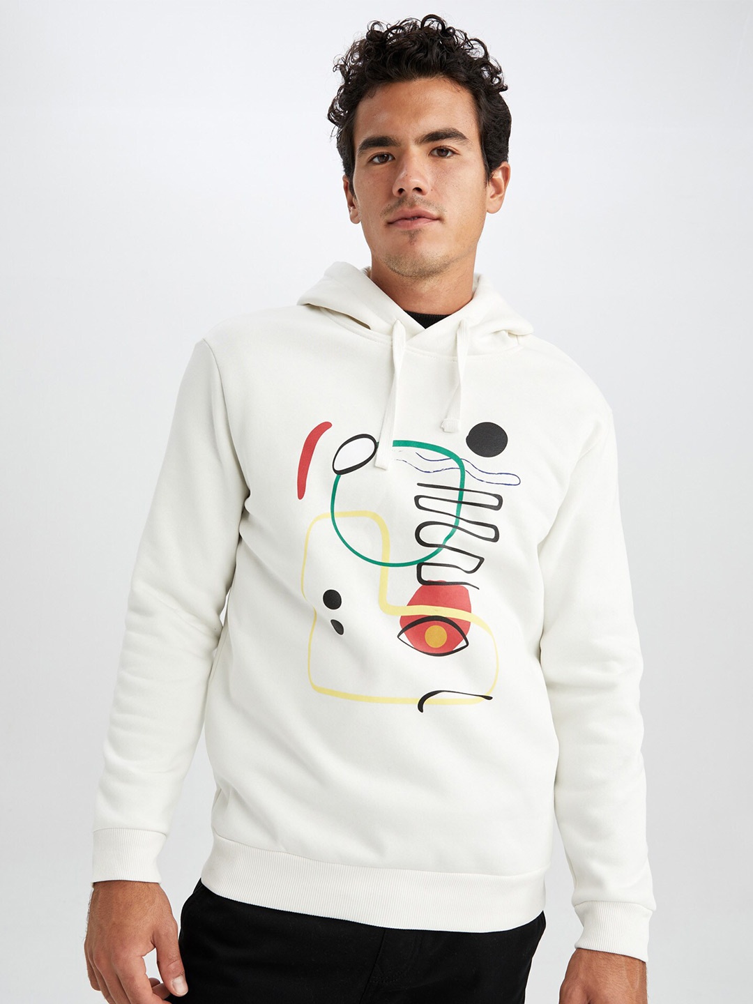 

DeFacto Graphic Printed Hooded Pullover Sweatshirt, White