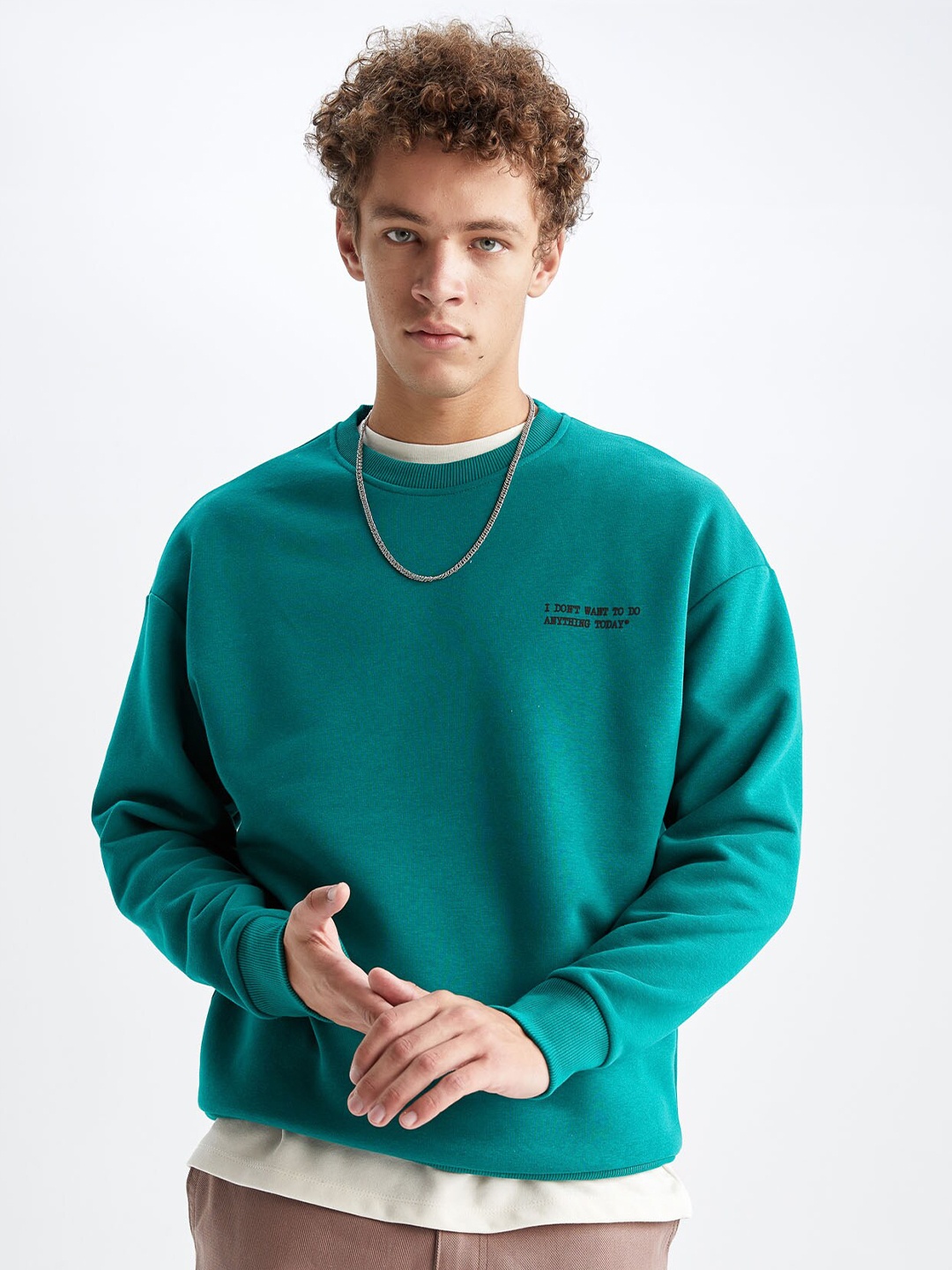 

DeFacto Round Neck Pullover Sweater, Teal