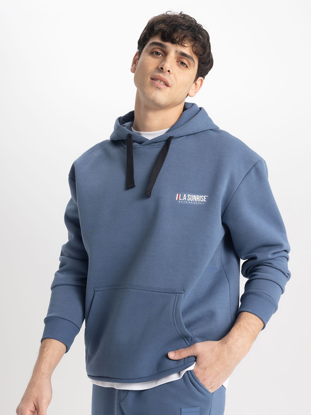 

DeFacto Typography Printed Hooded Sweatshirts, Blue