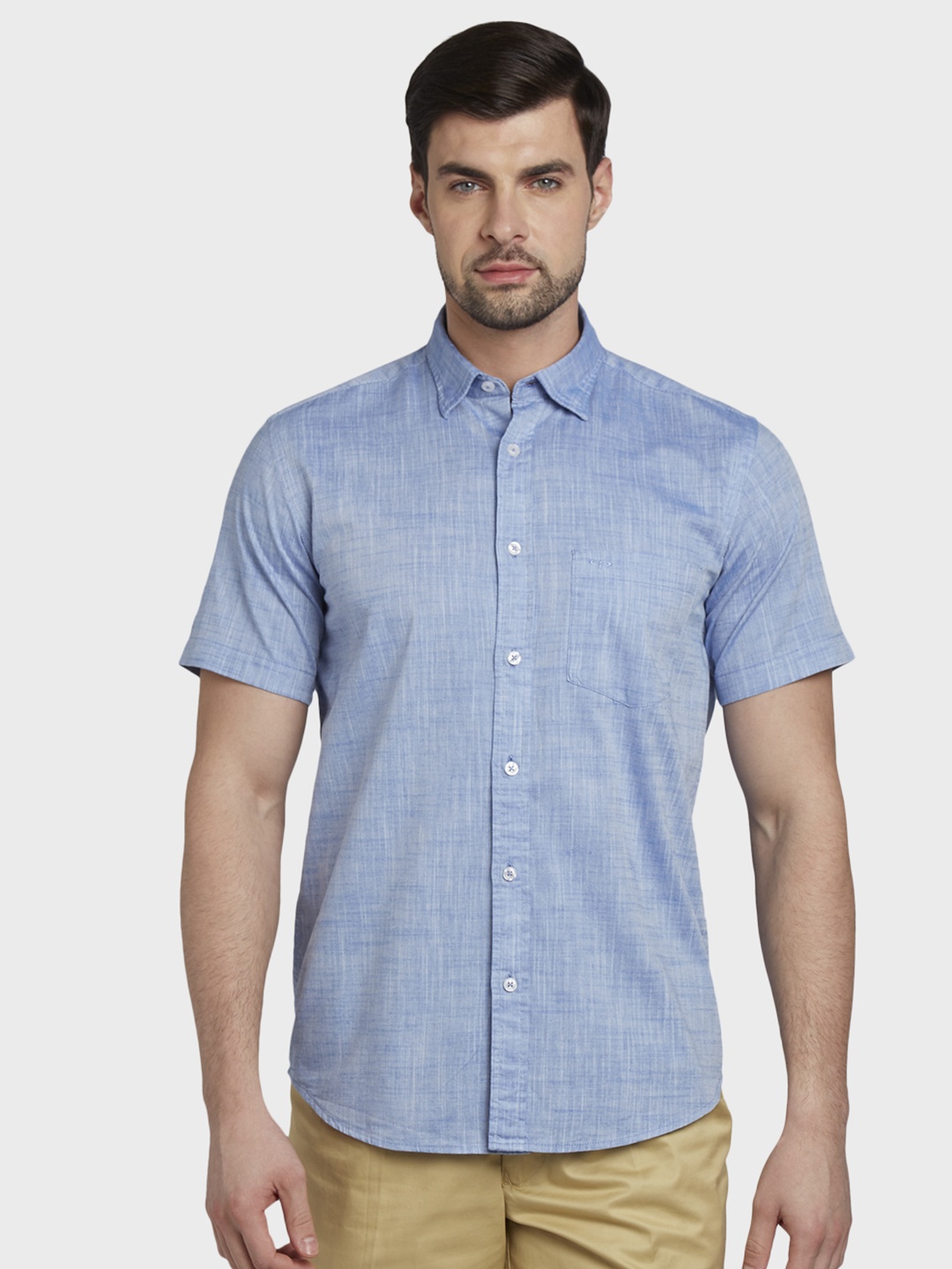

ColorPlus Men Blue Tailored Fit Self Design Casual Shirt