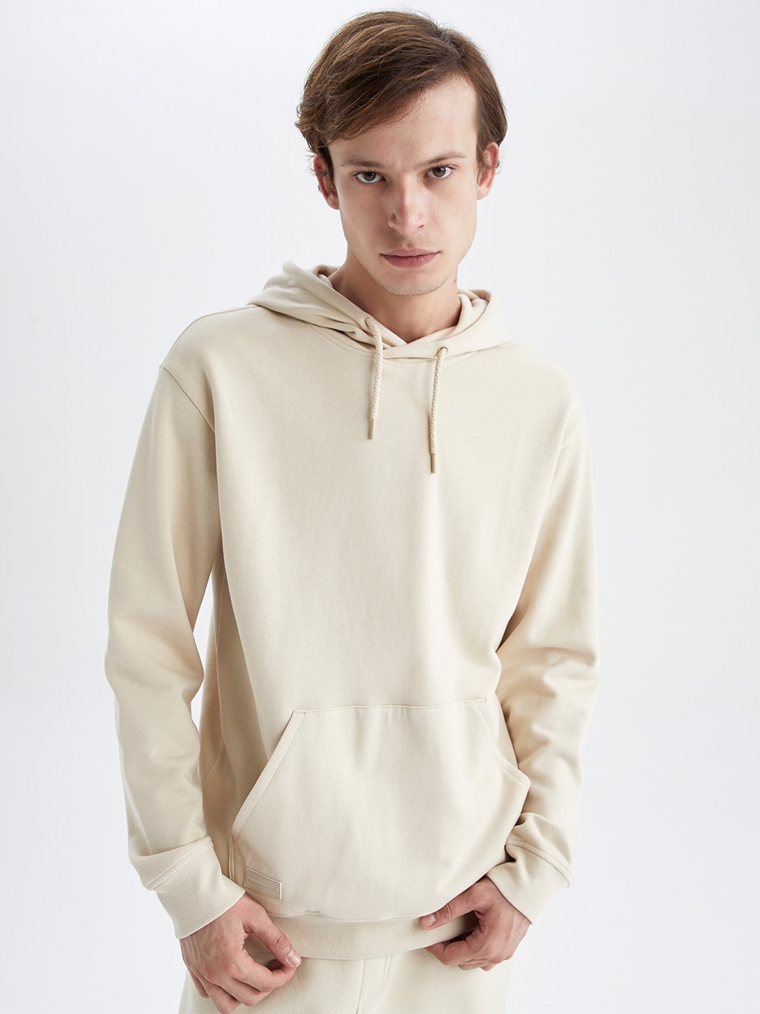 

DeFacto Kangaroo Pocket Hooded Pullover Sweatshirt, Cream