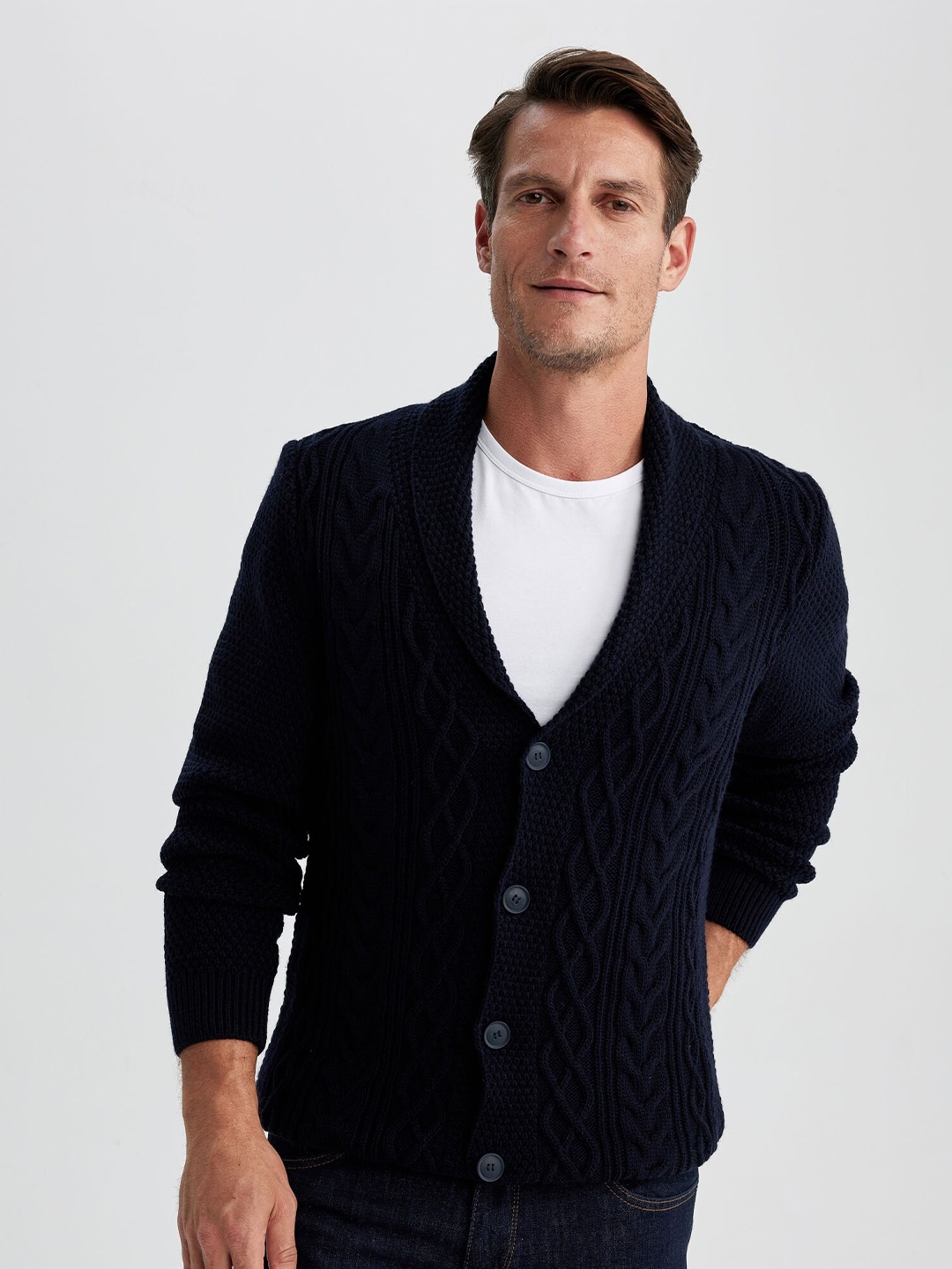 

DeFacto Cable Knit Cardigan, Navy blue