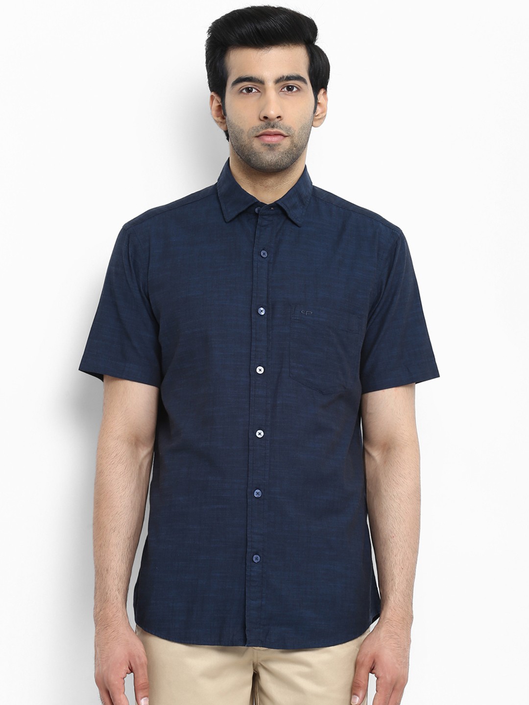 

ColorPlus Men Navy Blue Tailored Fit Solid Casual Shirt