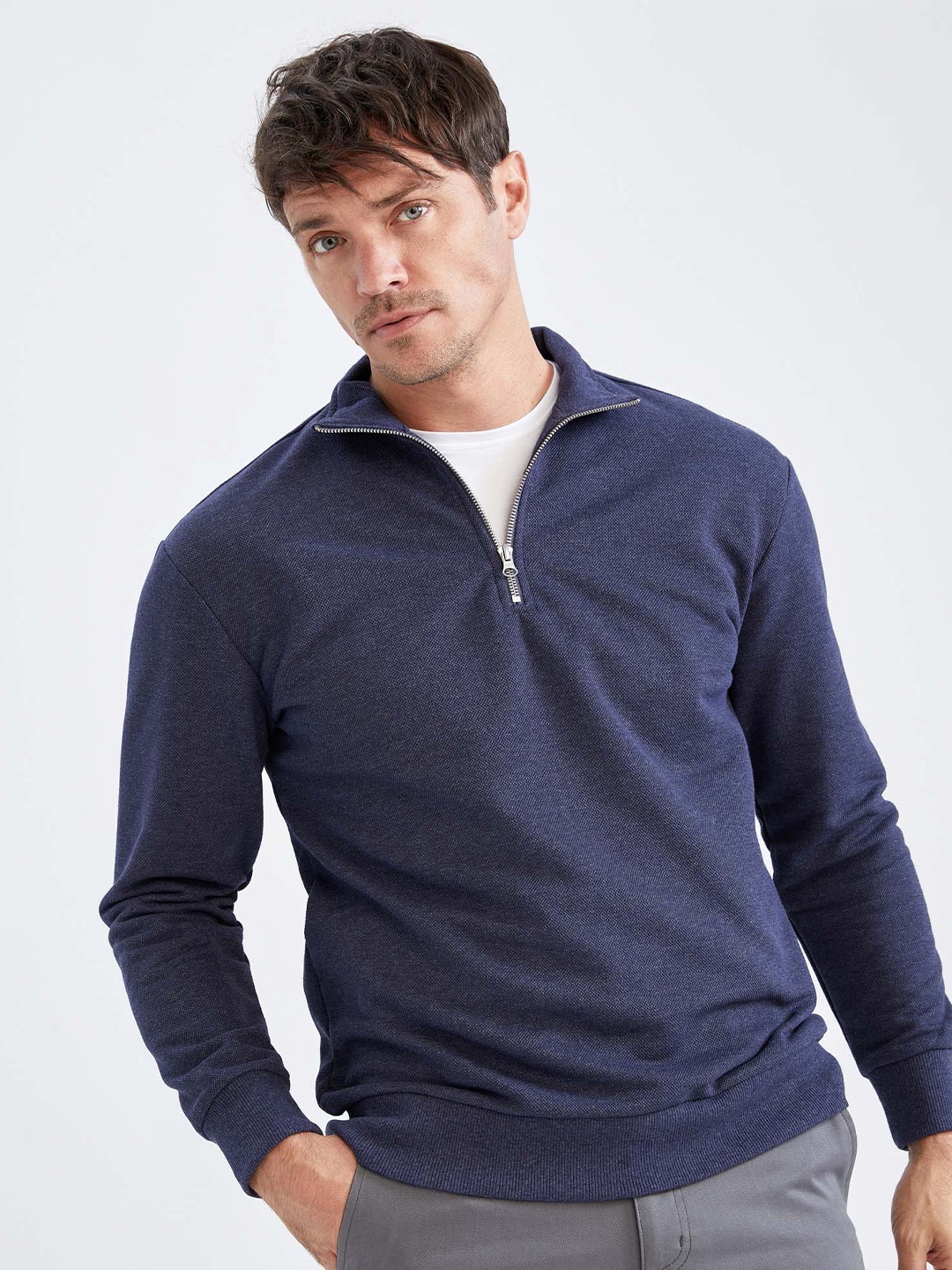 

DeFacto Polo Collar Pullover, Navy blue