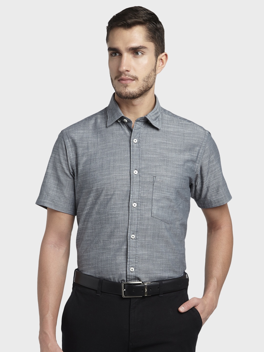 

ColorPlus Men Grey Tailored Fit Solid Formal Shirt