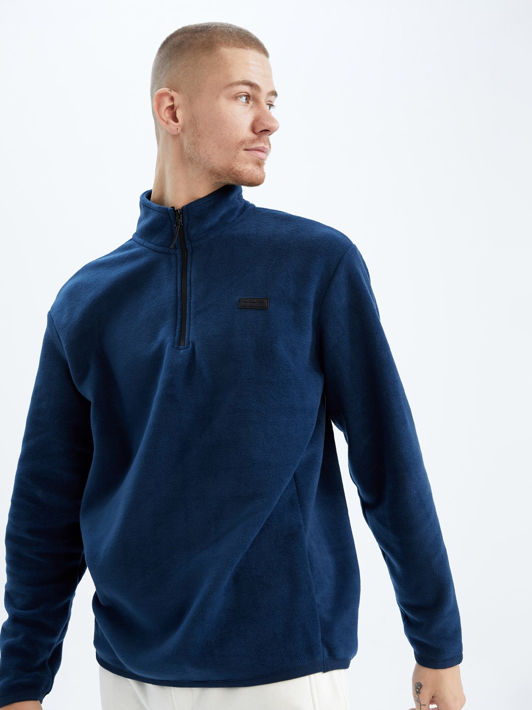 

DeFacto Mock Collar Long Sleeve Pullover Sweatshirt, Blue